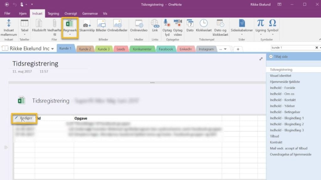 Rediger Excel-regneark direkte fra OneNote