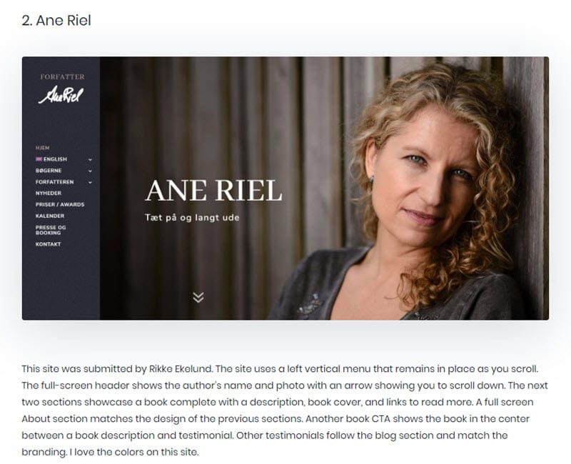 Ane Riels hjemmeside featured på Elegant Theme's blog