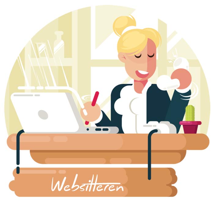 Illustration af en webmaster, der arbejder med med at hjælper sine kunder med en WordPress Serviceaftale 